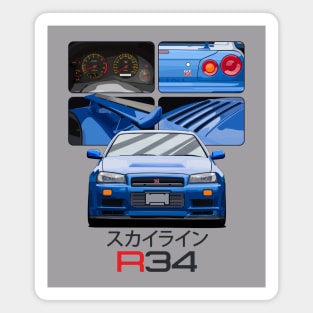 Skyline GTR R34 Blue Drawing Vector Magnet